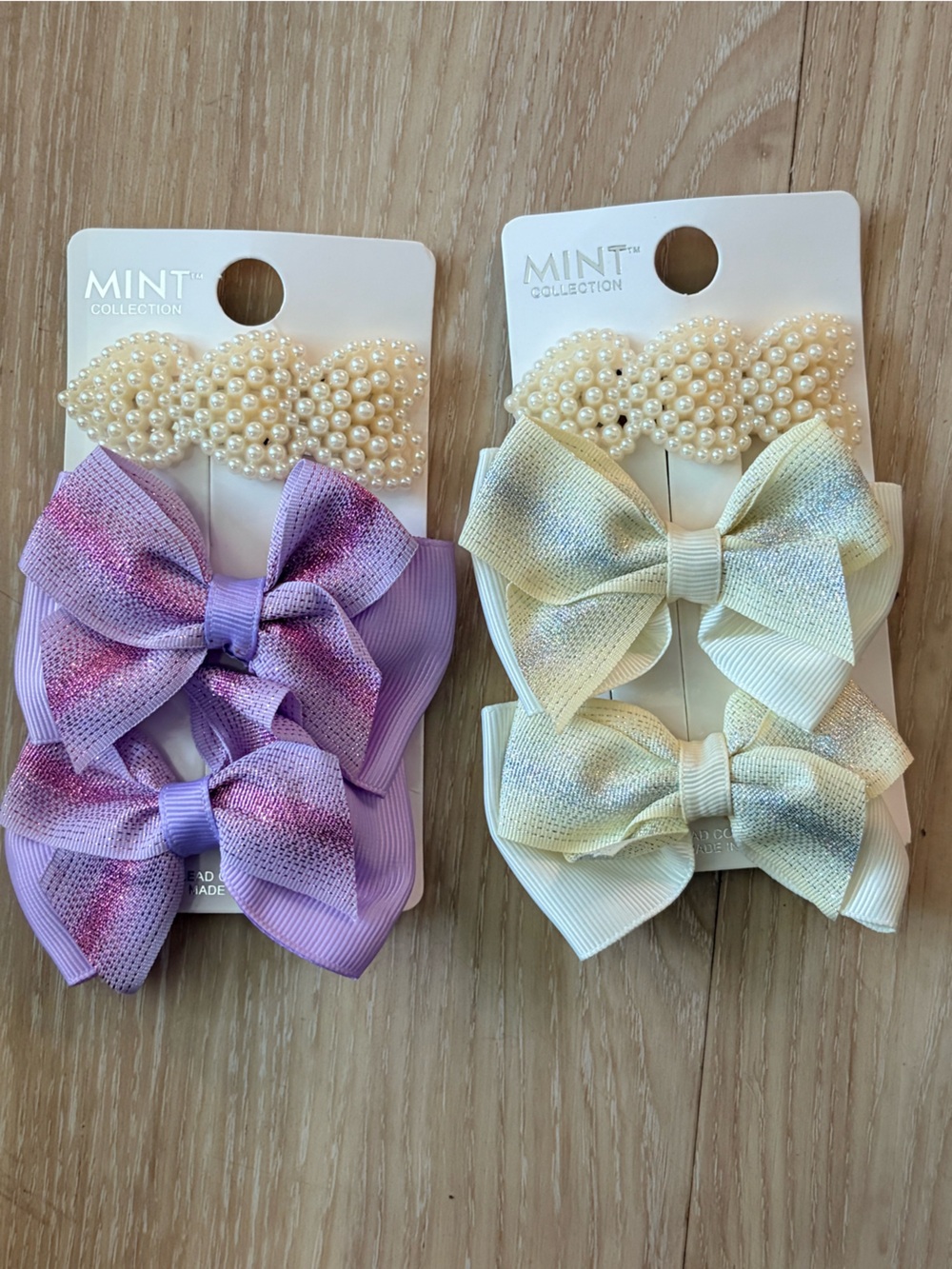 Kids Pearl & Bow Hair Clip Set - Cream and Lavender